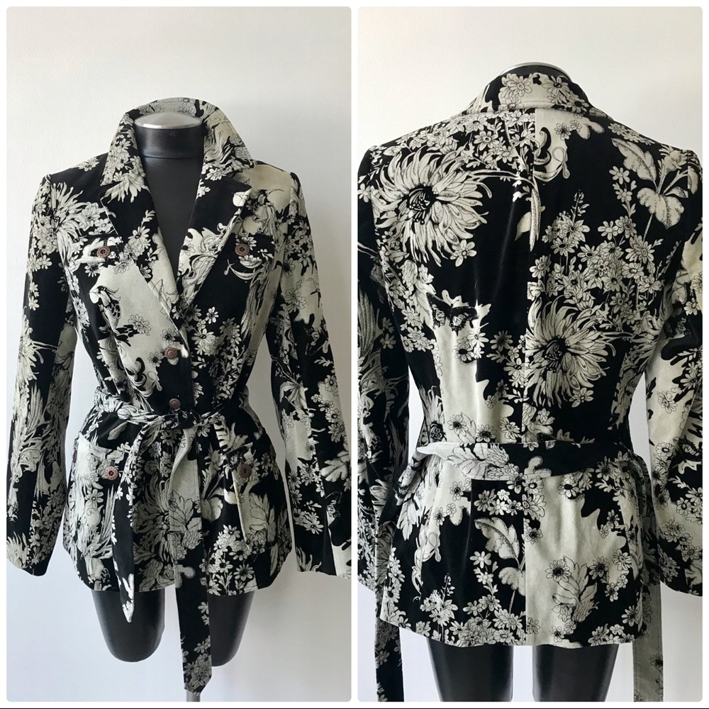 Womens Oilily Jacket Velvet black & White floral 8